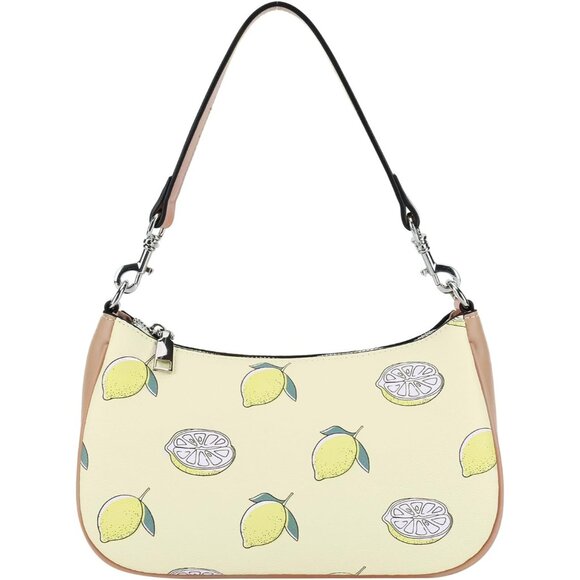 Women Lemon Yellow Faux Leather Strawberry Handbag Small Crossbody with Removabl